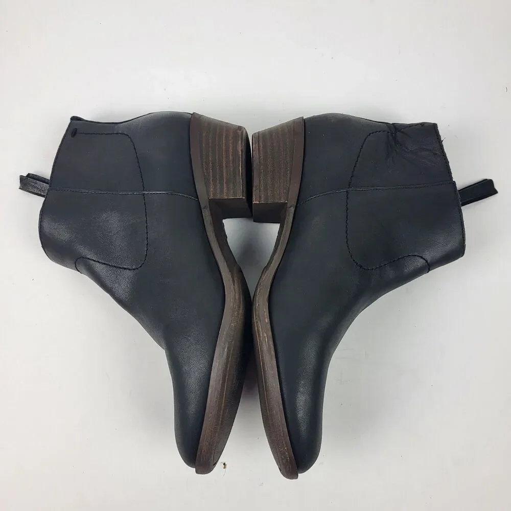 Lucky Brand Womens Blandre Side Zip Ankle charcoal black Leather Booties 6.5M